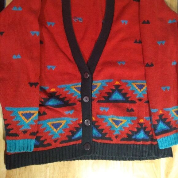 Vintage Aztec Navajo Southwest Pattern Knit Cardigan Sweater - Picture 2 of 6